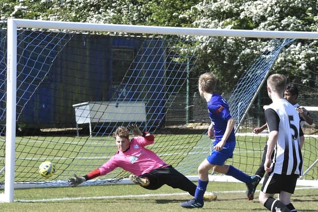 Parkside score their consolation goal in the Under 14 Hereward Cup Final against South Lincs Swifts.