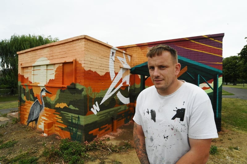 Nathan transformed an old toilet block on the Embankment which had been a hot spot for graffiti taggers, into a canvas, celebrating some of the jewels in Peterborough’s crown.These include Ferry Meadows, Nene Valley Railway, Flag Fen and the Cathedral.