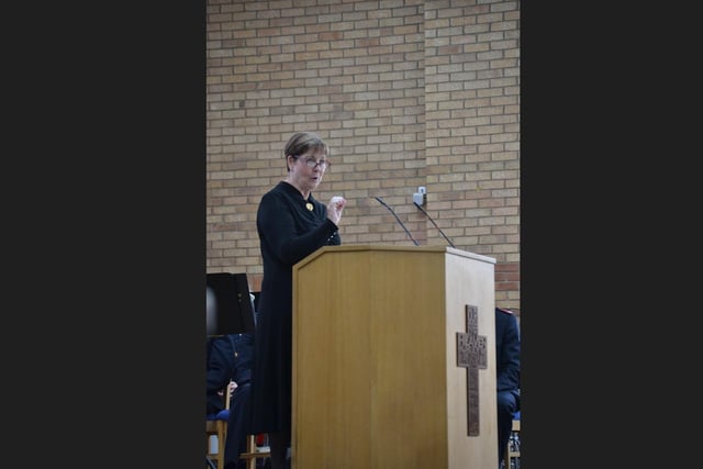 Former Peterborough City Council CEO Gillian Beasley gives a speech.