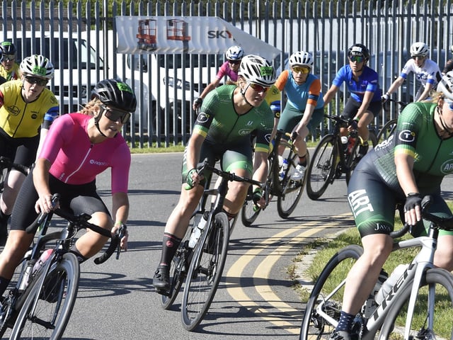 The Tour of Cambridgeshire Cycle Race from the East of England Arena.