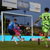 Hector Kyprianou scores for Posh at Forest Green. Photo: Joe Dent/theposh.com.
