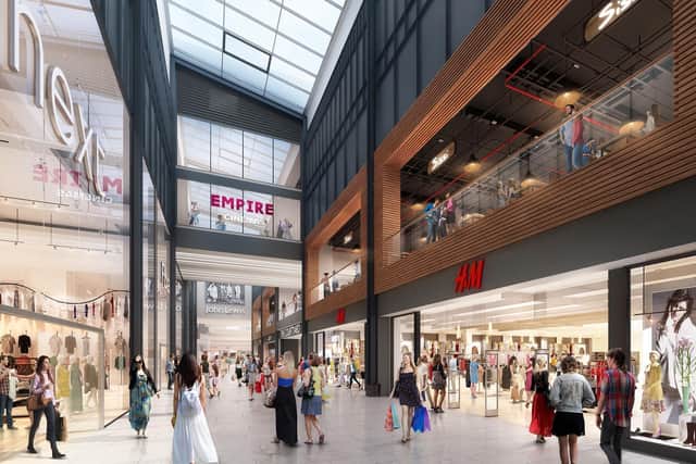 An early image shows how the planned Empire cinema would appear from inside the Queensgate Shopping Centre in Peterborough
