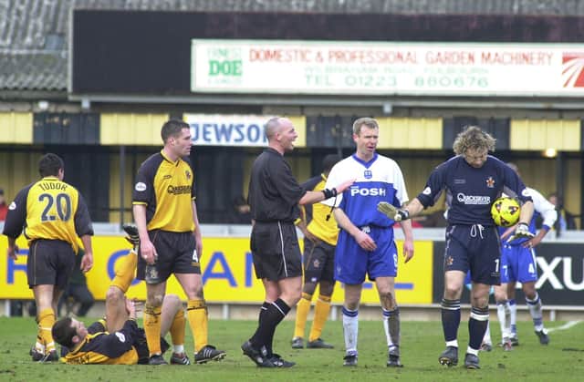 Mike Dean was the umpire when Posh last played a Football League game at Cambridge United in December 2001.  The game ended 0-0 at Abbey Stadium.  Photo: Adam Fairborther.