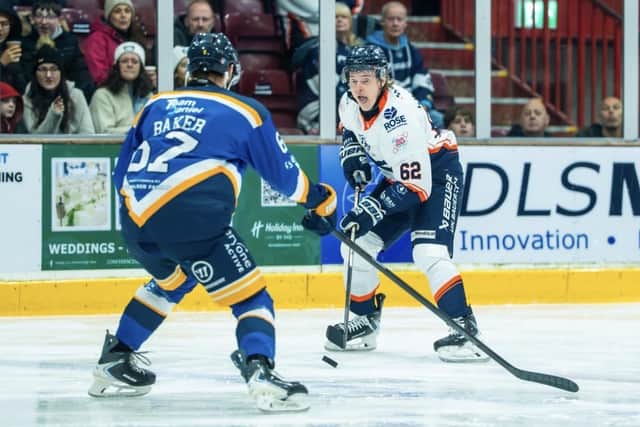 Phantoms matchwinner Janne Laakkonen on the puck against Raiders. Photo Willow Florence Photography