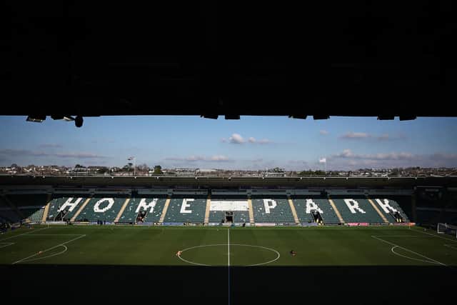Home Park, home of Plymouth Argyle FC. Photo by HENRY NICHOLLS/AFP via Getty Images.