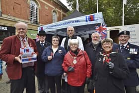 Mayor of Peterborough Nick Sandford with Mayoress Bella Saltmarsh, Councillors John and Judy Fox, Poppy Appeal organiser Sandy Foster and representatives from the Royal British Legion.