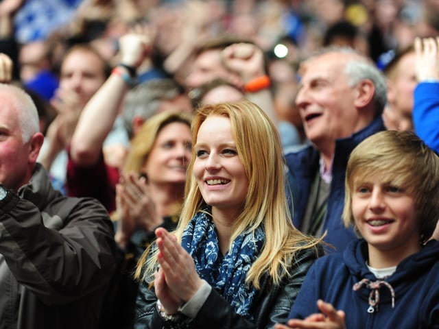 Peterborough United fans soak in the Wembley atmosphere in 2014.