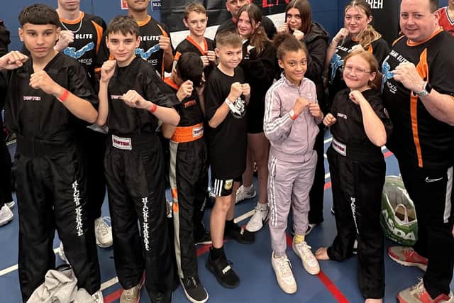 The Hicks Elite team at the Bristol Open from left Aaron Leonard, Shiv Panchal, Oliver Profitt, Sophie Hicks, Keris Hooker, Lucy Hicks, Arshan Nash, Harlee Hooker, Ravi Panchal, Josh Leonard, Hollie Brook, Sensei Hicks.