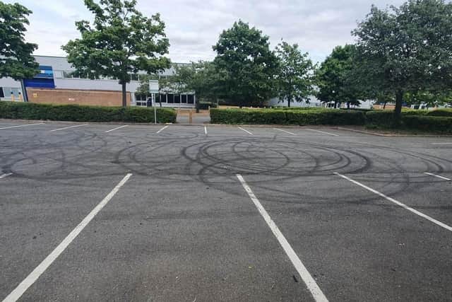 Tyre marks were left in the car park at Stapledon Road, Orton Southgate on July 24, 2022.