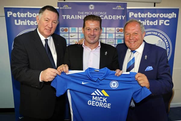 Graham Westley (centre) is unveiled as new Peterborough United manager with Bob Symns (left, chief executive) and Barry Fry (right, director of football). Photo: Joe Dent/theposh.com.