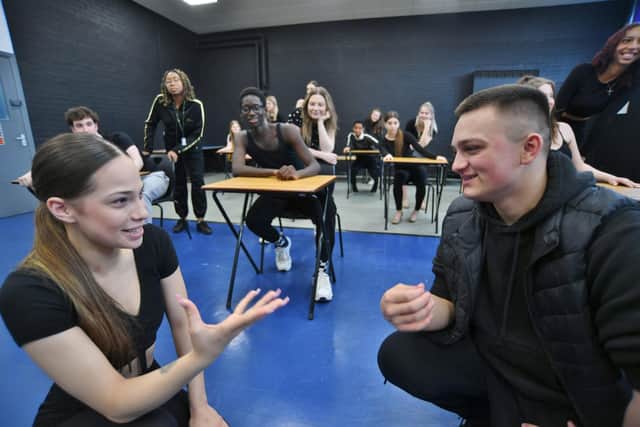 Peterborough College production of Our House NW1 the Madness Musical. Principals Hollie Proudlock and Joe Smith