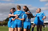 Posh Women celebrate a goal against Huddersfield Town. Photo Darren Wiles