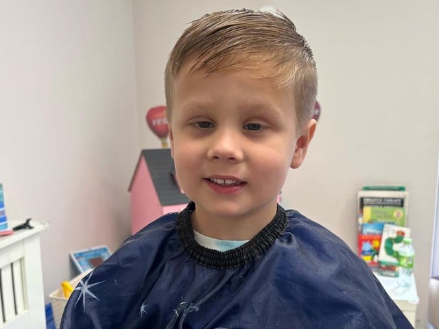 Tom Butler (3) of Peterborough after his first haircut