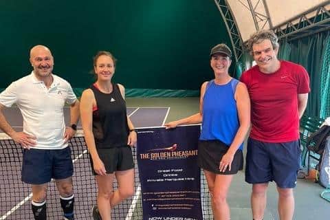 Mixed Over 45 doubles finalists, from the left, JP Lamy, Anita Duff, Judy Dallas and Leo Shead.
