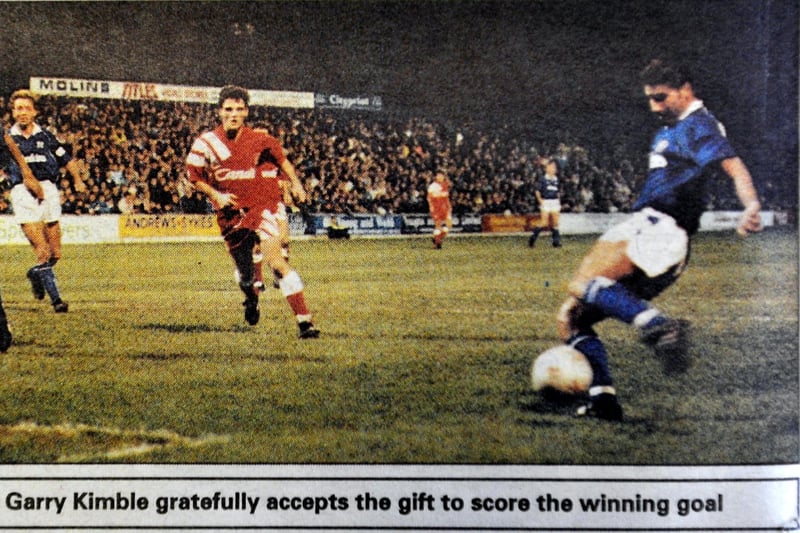'Kop Killer' Garry KImble scores the only goal of the game for Posh in a famous League Cup win over Liverpool in December 1991.