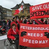 Peterborough Panthers fans rally in support of the club on Cathedral Square.
