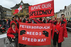 Peterborough Panthers fans rally in support of the club on Cathedral Square.