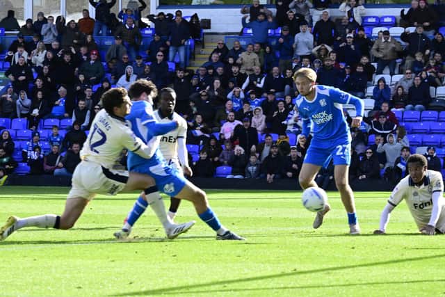 Matt Garbett scores for Posh v Burton. Photo David Lowndes