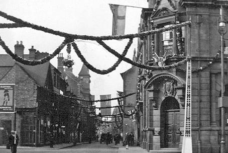 Narrow Street being decorated in readiness for the visit of Edward, Prince of Wales in the late 1920s.