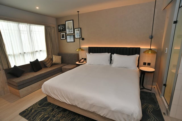 A double bedroom at the Hilton Garden Inn hotel in Peterborough.