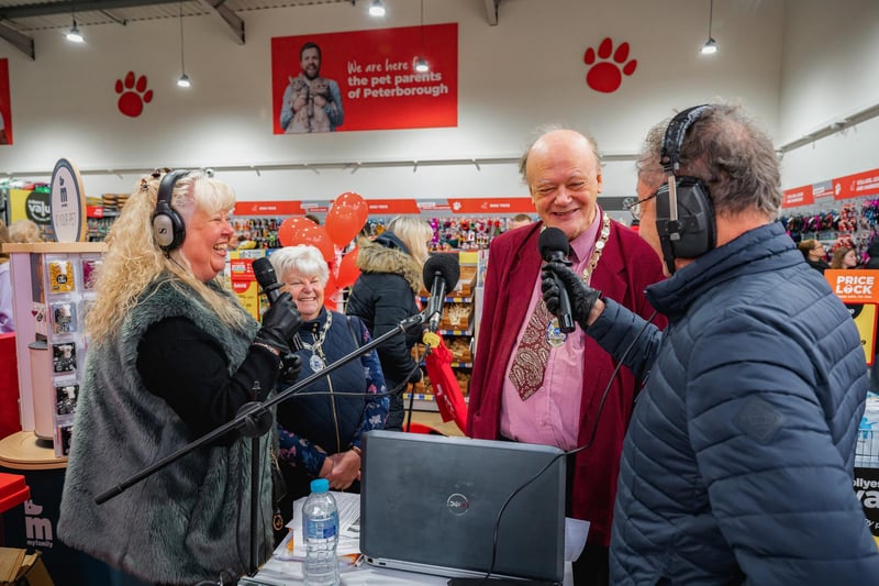 PCRFM broadcasting live at the official opening of Jollyes pet store in Peterborough. From left Claire Tod, Deputy Mayoress Alderman Bella Saltmarsh, Deputy Mayor Councillor Nick Sandford and Keith Dalton.
