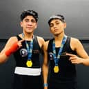 Jacob (left) and Zayne Hussain celebrate their gold medals in Dublin.