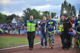 Jordan Jenkins walks away from his horror crash at Oxford. Photo: Oxford Speedway