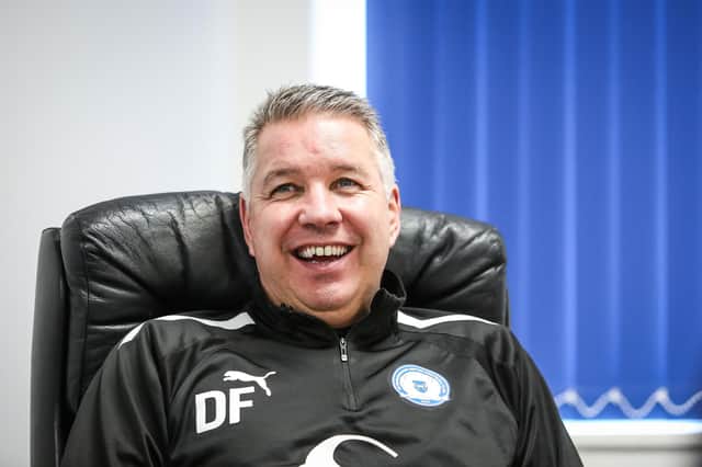 Darren Ferguson looking happy and relaxed back in the Posh managerial hotseat for a fourth time. Photo: Joe Dent/theposh.com.