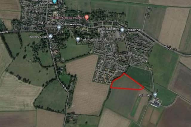 The homes have been approved for the Thorney site, which has been highlighted by developers in red.