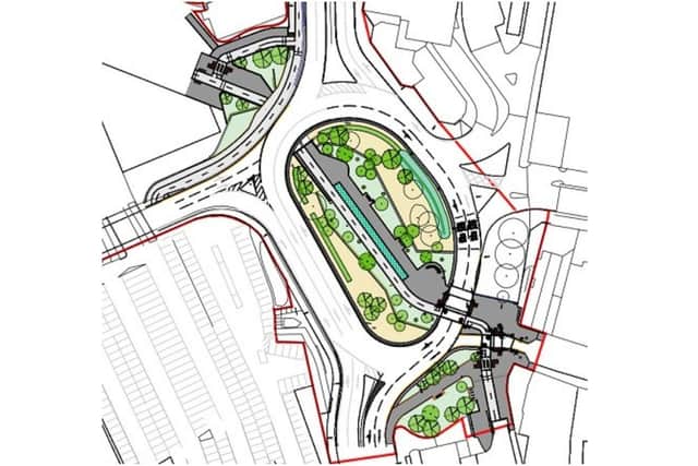 This image shows the location of the new trees and those existing trees that are to be kept (the black circle with a dot in the middle)
