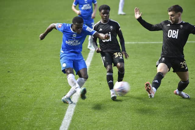 Kwame Poku in action for Posh v Salford. Photo: David Lowndes.