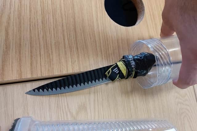 The knife dropped in the shop.