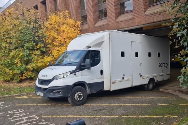 The prison van leaves court
