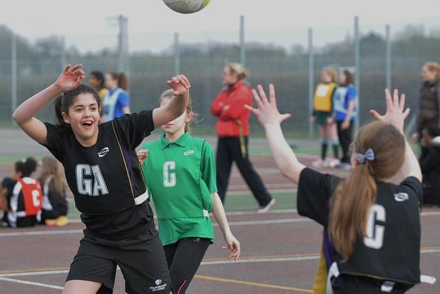 Arthur Mellows Village College v Stanground Academy Year 8 during a secondary schools netball tournament at the college.