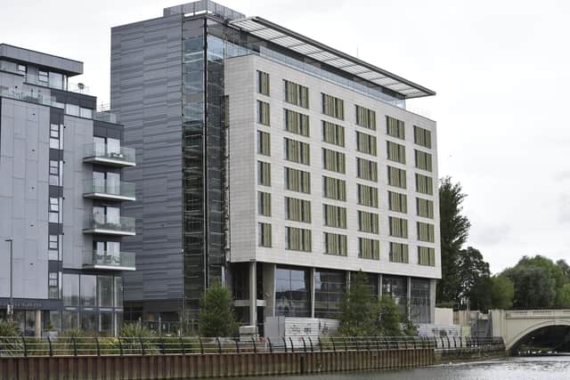 The still to be completed Hilton Garden Inn at  Fletton Quays, Peterborough