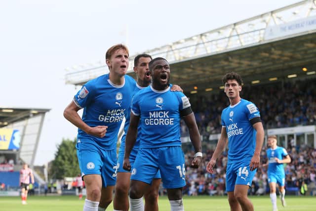 David Ajiboye has just scored for Posh v Lincoln City. Photo: Joe Dent/theposh.com