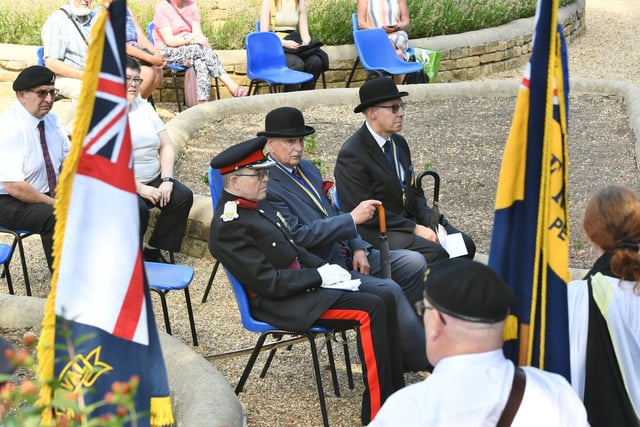 VJ Day memorial service at Central Park with Royal British Legion standard bearers on duty.  Deputy Lord Lt Benjamyn Damazer with Major Elsey and Graham Casey from the RBL