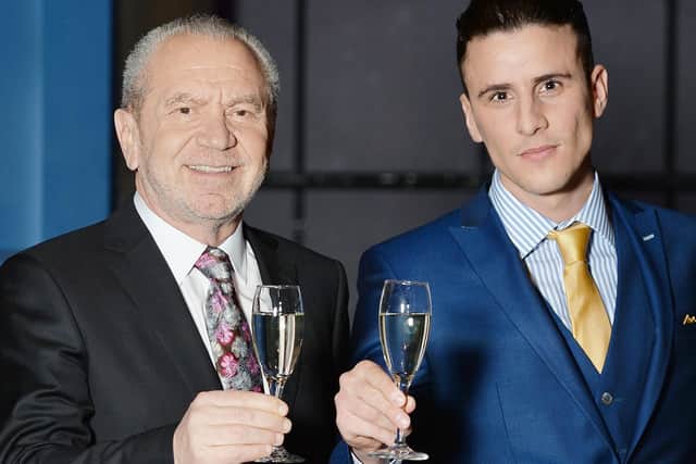 Lord Alan Sugar (left) with Apprentice candidate, Joseph Valente, after winning the BBC reality show in 2015. Now Mr Valente says he hopes to get Lord Sugar to be a guest on his new podcast series.