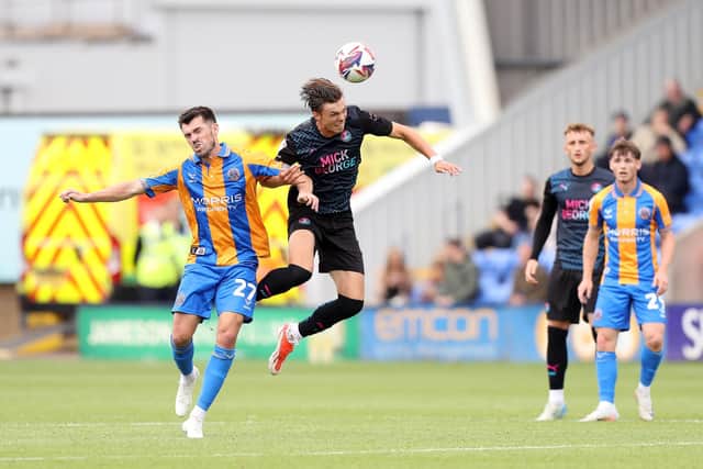 Posh defender Oscar Wallin battles for the ball against Shrewsbury Town. Photo Joe Dent/theposh.com