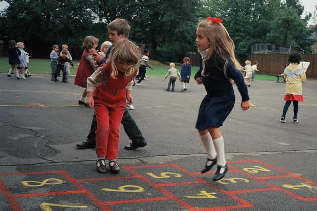1985 - Becky Pell in the playground at Queens Drive West infants school