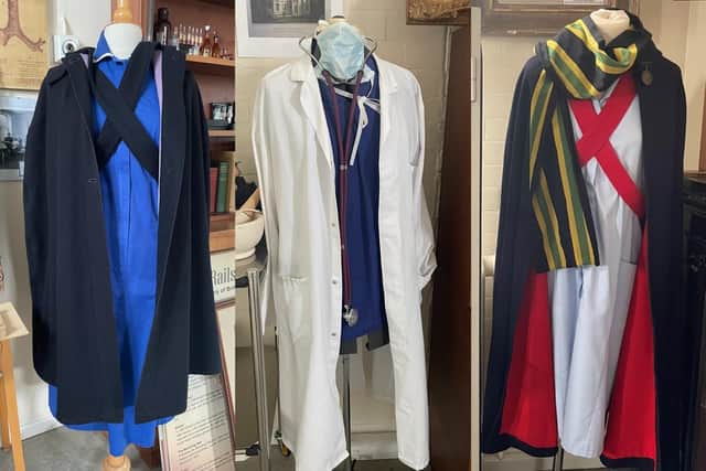 SOme of the nurse uniforms already in the exhibition.