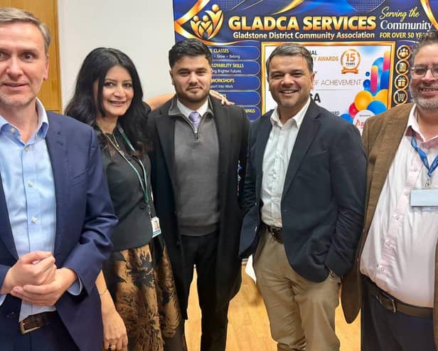 AGM of community organisation Gladca (l to r - Andrew Pakes, MP for Peterborough, Councillor Shabina Qayyum, leader of Peterborough City Council, Councillor Numan Ali Iqbal, cabinet member for growth and regeneration at Peterborough City Council, Councillor Amjad Iqbal, Councillor Mohammed Jamil, cabinet member for finance and corporate governance at Peterborough City Council)