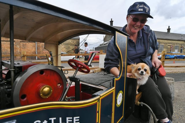 Tracey Lee with  her miniature steam truck.