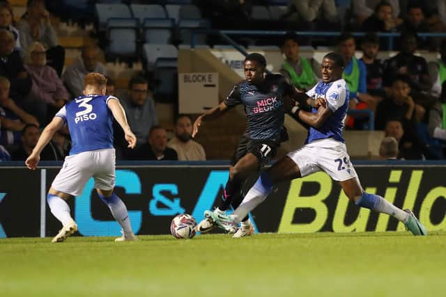 Kwame Poku in action for Posh against Gillingham. Photo Joe Dent/theposh.com.