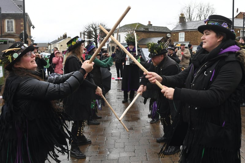 As with previous years, the procession culminated in the ‘Grand Finale’ at 3pm, when the bears and their guests performed their final dances at the Market Place. Here we see The Witches Morris performing a vigorous routine.
