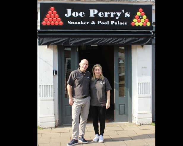 Professional snooker player Joe and his partner Penny Richardson on the opening day of Joe Perry’s Snooker and Pool Palace, in Chatteris.
