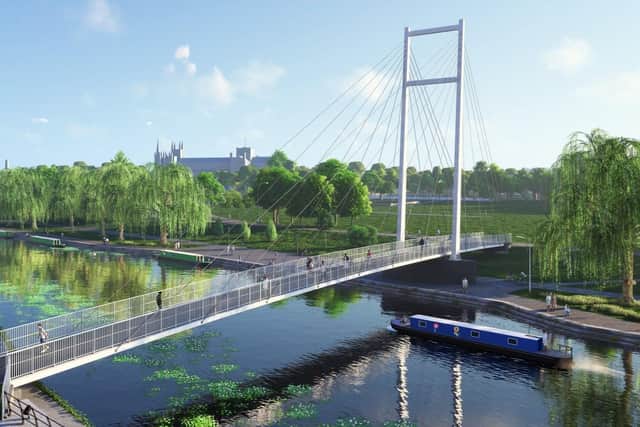 This image shows how the planned footbridge over the River Nene might appear.