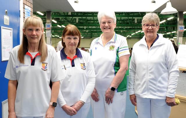 Ladies pairs finalists, from the left, Lyn Tuck, Shirley Suffling, Elizabeth Wallace and Christine Ford.