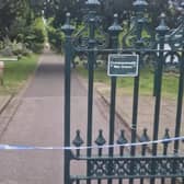 Police tape up at Broadway Cemetery.