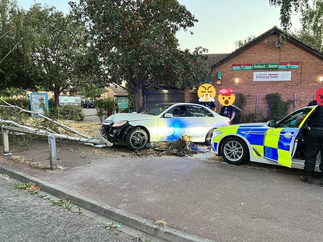 The unlicensed and uninsured driver of this vehicle tried to escape police. Following a short chase, he was arrested for a number of offences - including 'dangerous and drug driving'.
